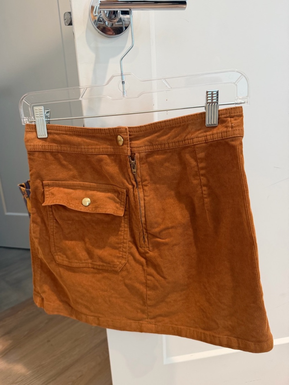 Frame Corduroy Mini Skirt with Front Flap Pocket
